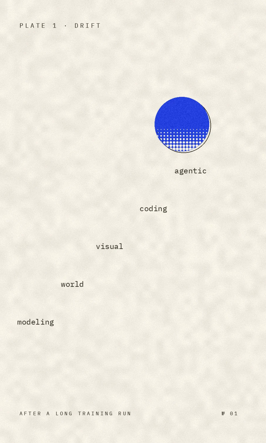 A small cobalt disc with words drifting down an aged paper plate